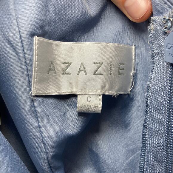 Azazie A-line Empire Waist Pleated Satin Bridesmaid Dress Womens 6-8 Blue Poly - Picture 5 of 12